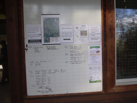 Information board at education center – dry board to record the birds and animals people see – announcements